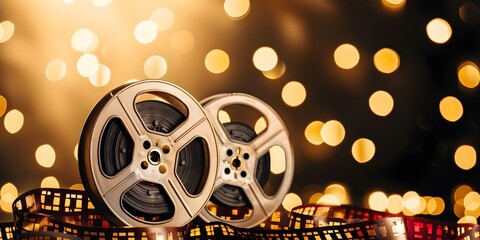 Fathers Day banner with cinema theme showcasing film reels and tickets. Concept Father's Day, Banner, Cinema Theme, Film Reels, Tickets