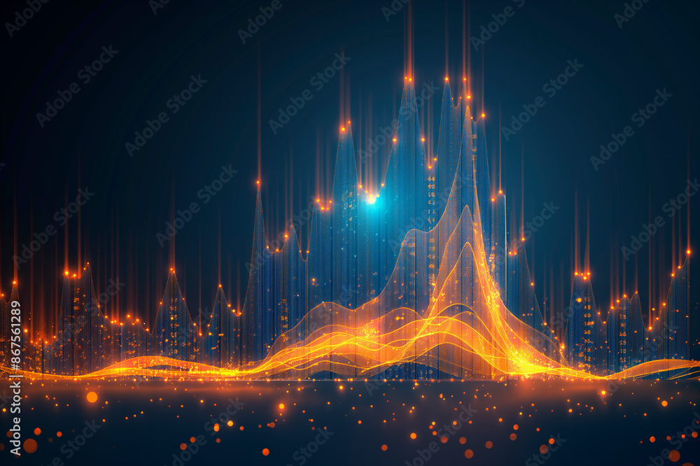 Aufkleber abstract digital landscape with glowing lines and dots on a dark blue background, signifying a data 