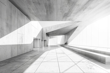 Modern architectural concrete structure with dynamic angles, white, on a light background, concept of minimalism. Generative AI