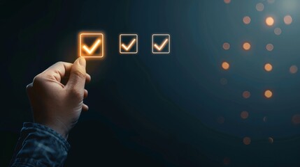 Digital Success Business Hand Making Checkmark on Virtual Checklist
