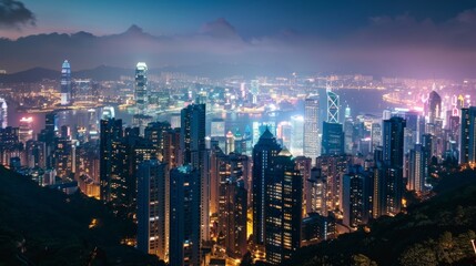 Fototapeta premium Vibrant Night Cityscape with Skyscrapers and Lights