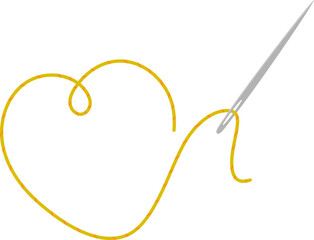 Sewing needle with thread in heart shape. Love sewing and embroidery