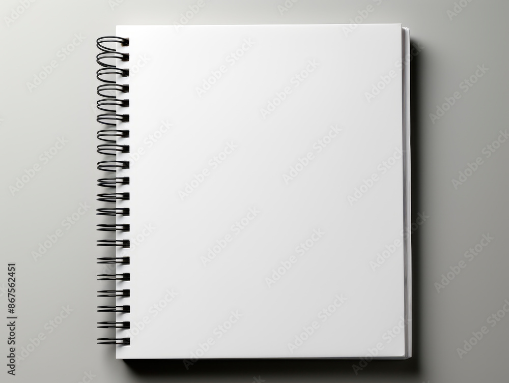 Poster spiral notebook with blank white cover and pages on a gray background, concept of branding mockup. g