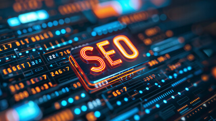 Obraz premium Search engine optimization background, business and technology concept