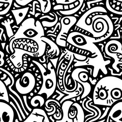 Handdrawn monster doodle pattern seamless