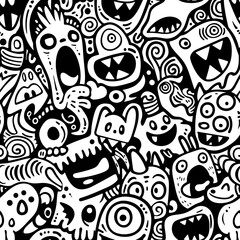 Handdrawn monster doodle pattern seamless