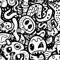 Handdrawn monster doodle pattern seamless