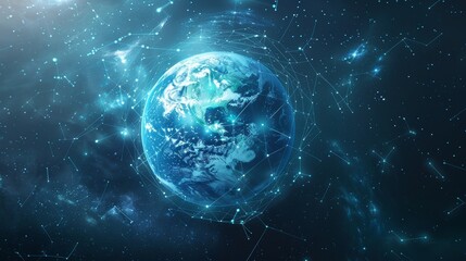 Obraz premium Global Connection Vibrant Earth in a Digital Network of Light and Energy