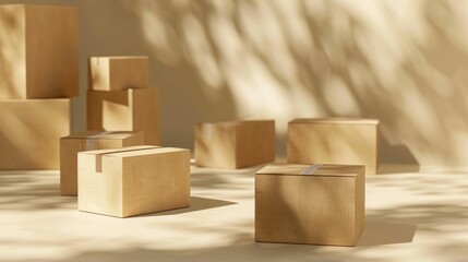 Cardboard boxes on a beige surface Concept of shipping