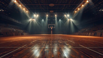Empty Basketball Court with Spotlights