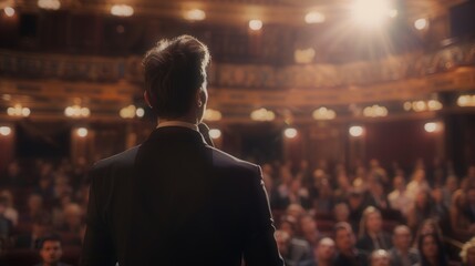 Dynamic Speaker Captivates Audience in Engaging Business Presentation
