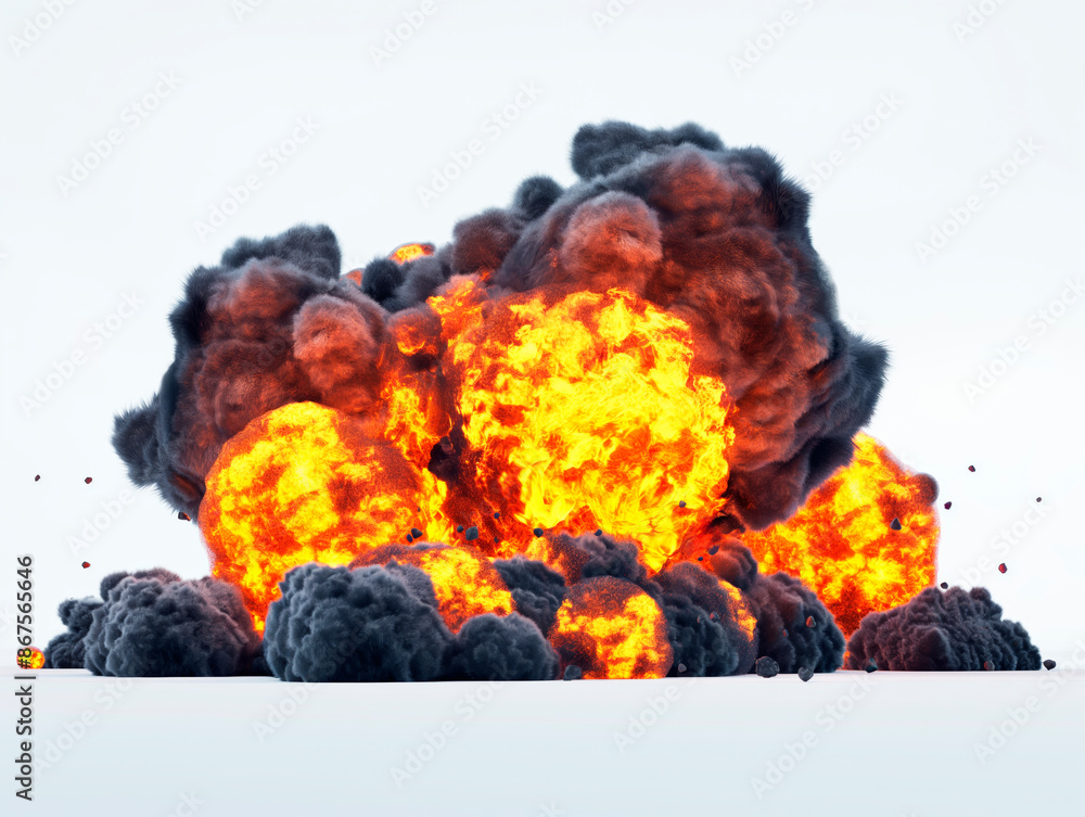 Aufkleber a large, fiery explosion with billowing smoke against a clear background, representing a concept of 