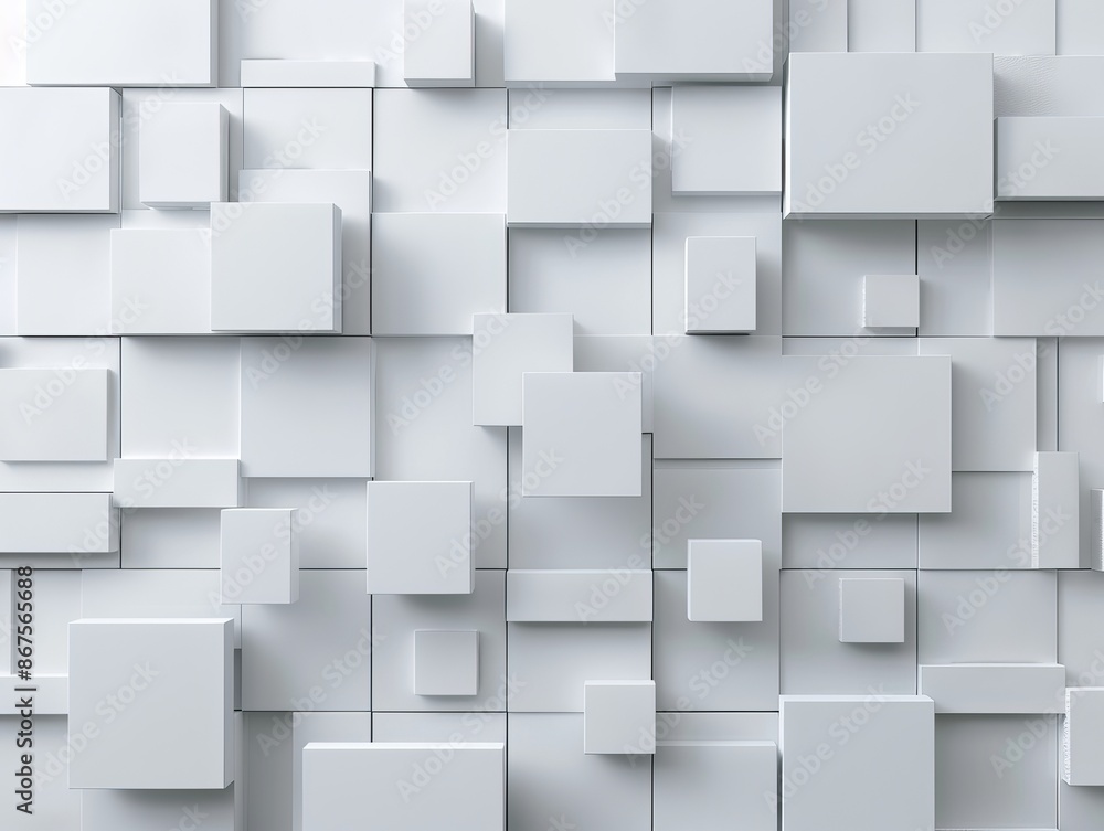 Poster an image showing a 3d geometric pattern of white cubes, excellent as an abstract wallpaper or backgr