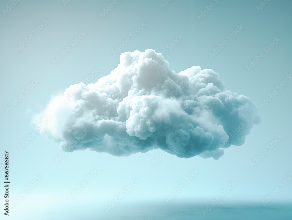 Poster fluffy cloud isolated on a light blue background, embodying the concept of tranquility in a creative