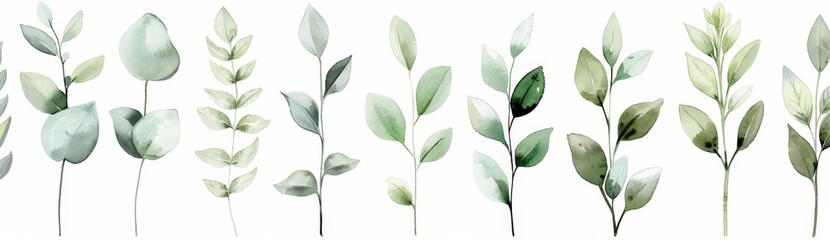 Naklejka premium Stylized Watercolor Leaves Collection