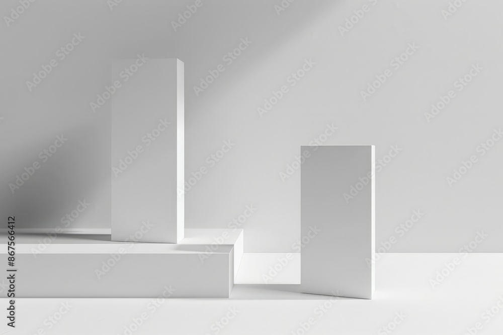 Poster modern minimalist architecture: three white blocks on a plain background