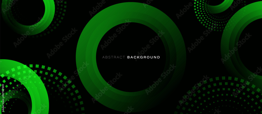 Poster Abstract background with green circle geometric lines. Modern minimal trendy lines pattern horizontal. Vector illustration