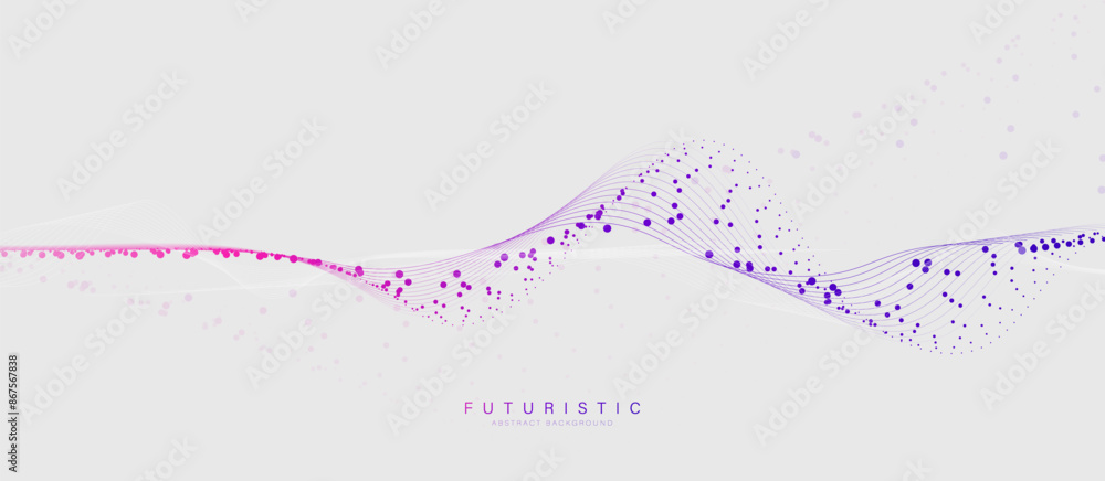 Aufkleber Abstract magenta and purple wavy particle lines on a white background. Technology connection, science and medicine concept.Vector illustration