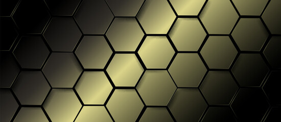 Abstract gold hexagon geometric pattern with luxury background. Futuristic digital high-technology banner. Vector illustration