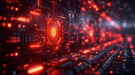 Fototapeta premium Futuristic Red Glowing Circuit Board