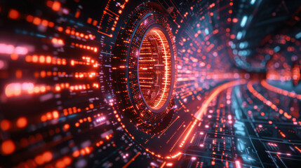 Abstract Futuristic Technology Background with Orange Lights