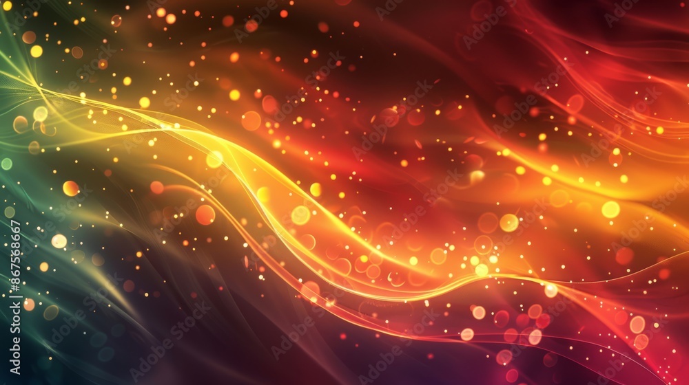 Poster vivid abstract background with flowing waves and floating particles. perfect for creative media proj