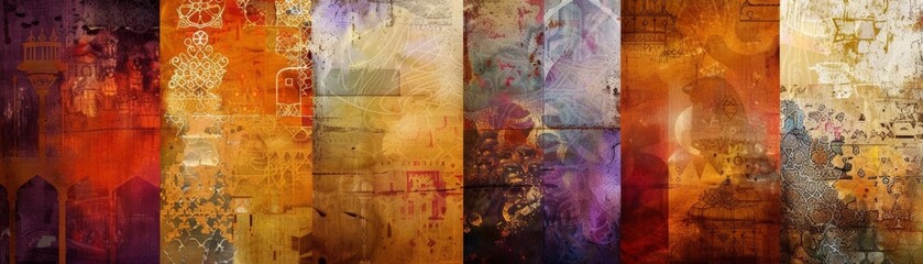 Vintage Architectural Stripes: Ornate Designs with Colorful Patterns and Decorative Elements