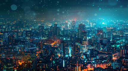 Fototapeta premium Vibrant Night Cityscape with Lights and Skyline