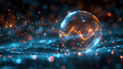 Abstract Glow Sphere with Sparkles and Data Line
