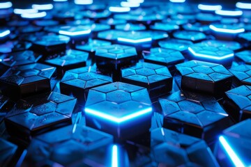 Obraz premium Cybernetic Honeycomb Pattern with Glowing Blue Lines