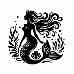 Mermaid silhouette vector style with white background
