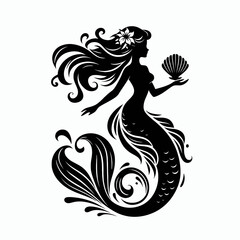 Mermaid silhouette vector style with white background