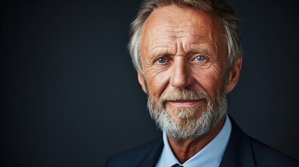 Confident Senior Businessman with Beard, Professional Portrait with Dark Background
