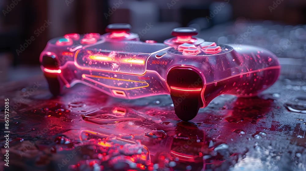 Aufkleber Glowing Game Controller Submerged in Mesmerizing Liquid Reflection