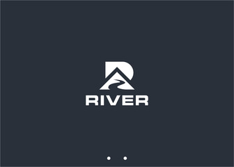 letter r with mountain logo design vector silhouette illustration