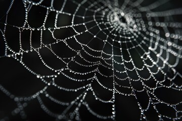 Naklejka premium Close-up of a Spider's Web with Drops of Water