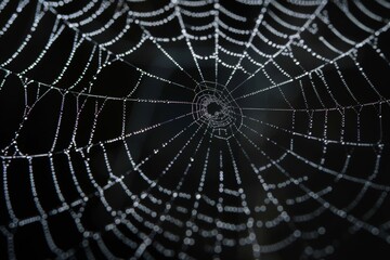 Close-up of a Spider's Web with Drops of Water