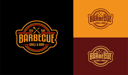 Barbecue restaurant vintage logo emblem stamp sticker badge concept Grill and Bar with fire BBQ logo templates Vector illustration