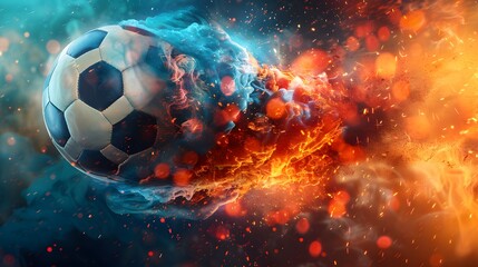 Fototapeta premium Soccer Ball engulfed in Fire and Ice.