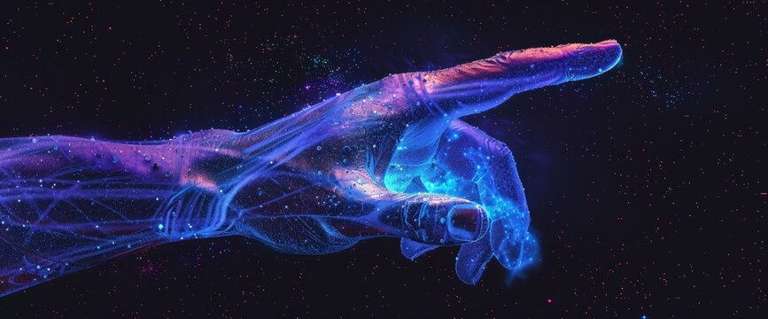 Cybernetic Hand with Glowing Blue Aura in Space