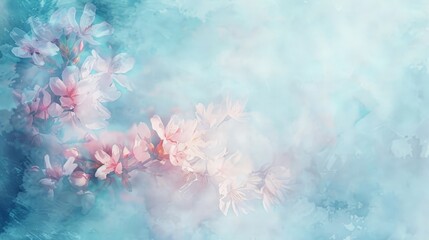 Soft Focus Blurred Flowers in a Pastel Blue Sky