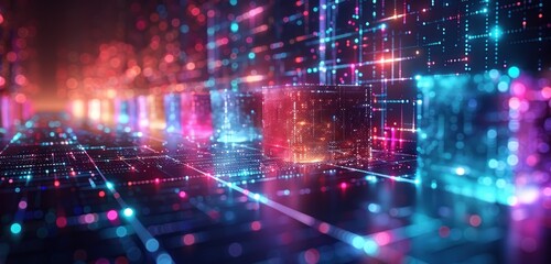 Obraz premium Abstract Digital Network with Glowing Cubes
