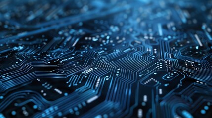 High-Tech Circuit Board with Blue Lines and Connectors