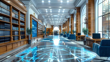 Financial Institution AML Procedures, bank interior with icons representing AML policies, customer due diligence, 