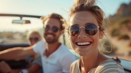 Clean and modern background of friends going on a road trip with ample copy space