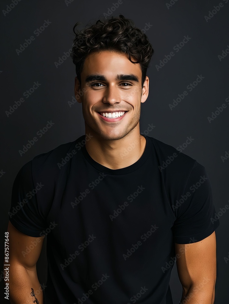 Canvas Prints A young man in black shirt smiling.