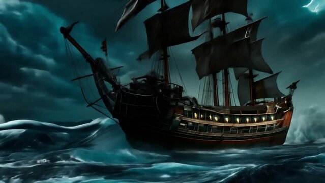 pirate ship caught in a storm