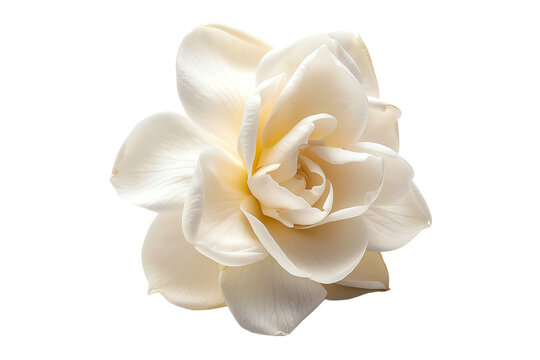 Fototapeta Close-up of a delicate white flower with intricate petals, isolated on a white background. Ideal for nature, botanical, and floral design projects.