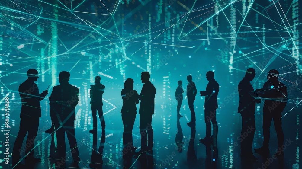 Poster professional networking event in a futuristic cyber cafe