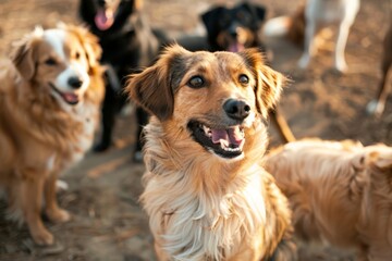 Happy Pack of Dogs in a Field
